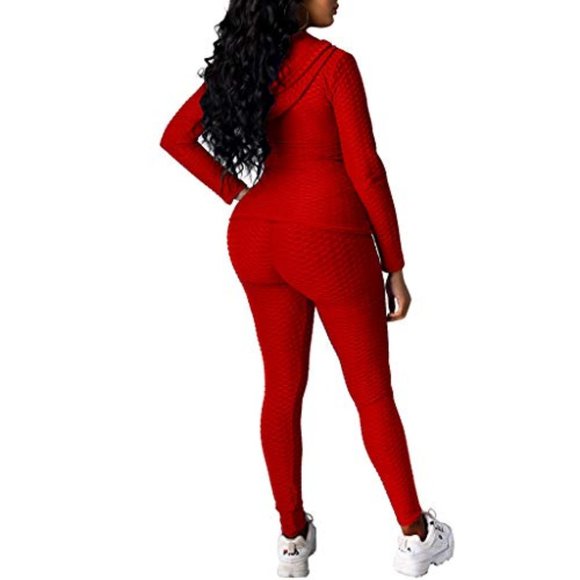 Red Long Sleeve Zipper Hoodie + scrunch leggings - Picture 3 of 5